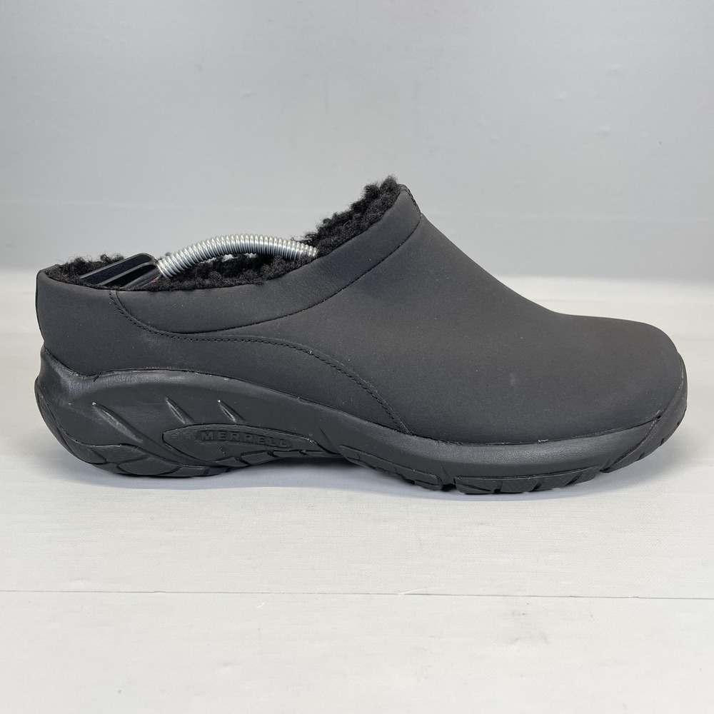 Merrell Encore Ice 4 Clog Shoes Womens Size 9.5 Black Leather Slip On Faux Fur